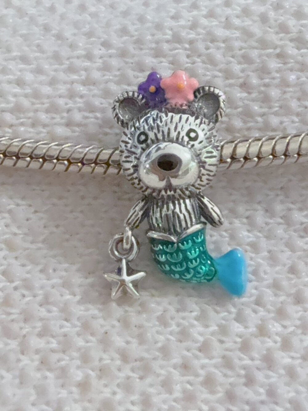 Teddy Bear Mermaid Silver Charm For Pandora Bracelet